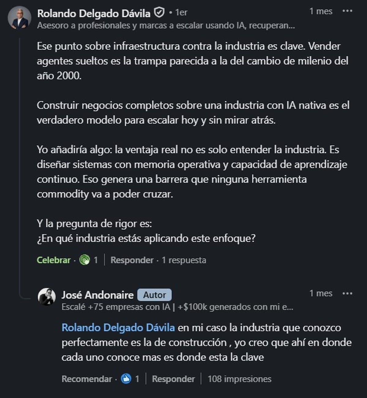 Comentario público en LinkedIn