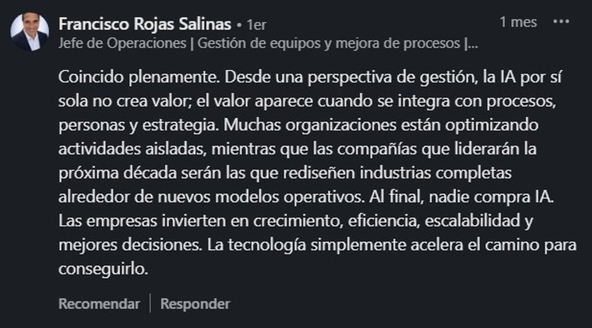 Comentario público en LinkedIn