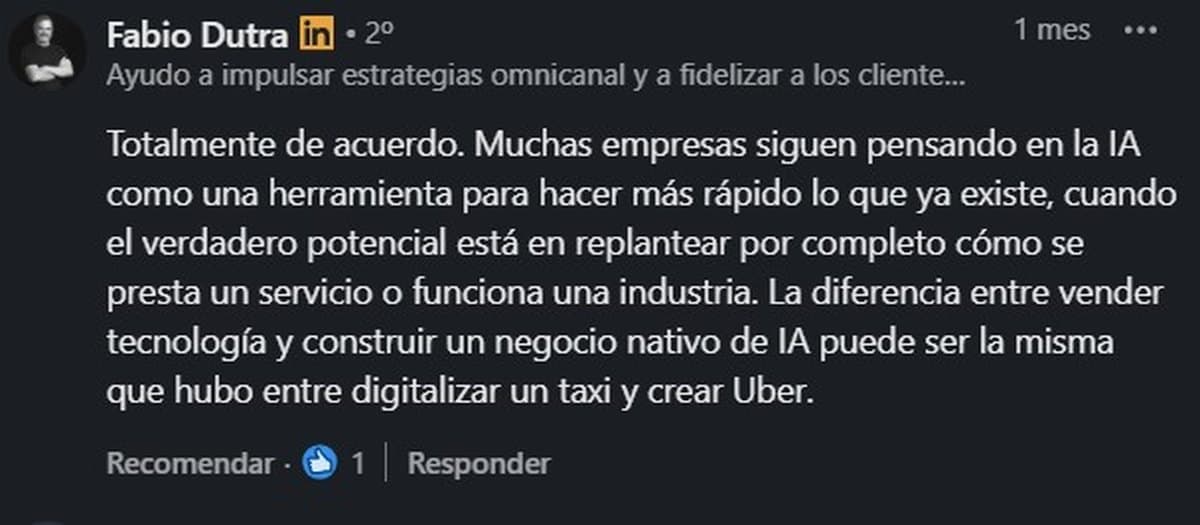 Comentario público en LinkedIn