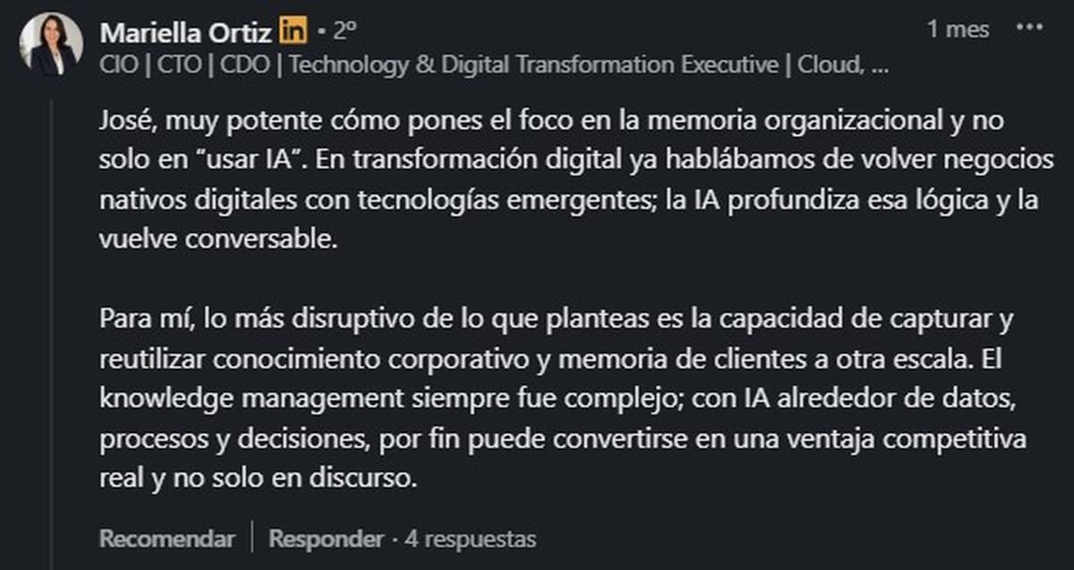 Comentario público en LinkedIn