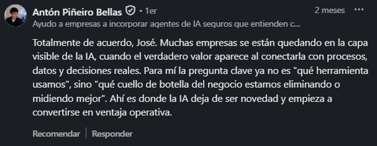 Comentario público en LinkedIn