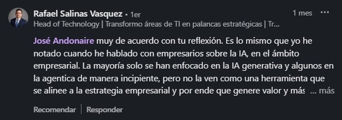 Comentario público en LinkedIn