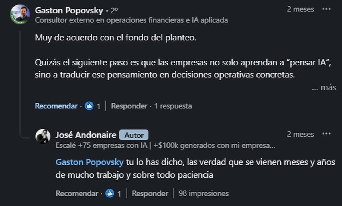 Comentario público en LinkedIn