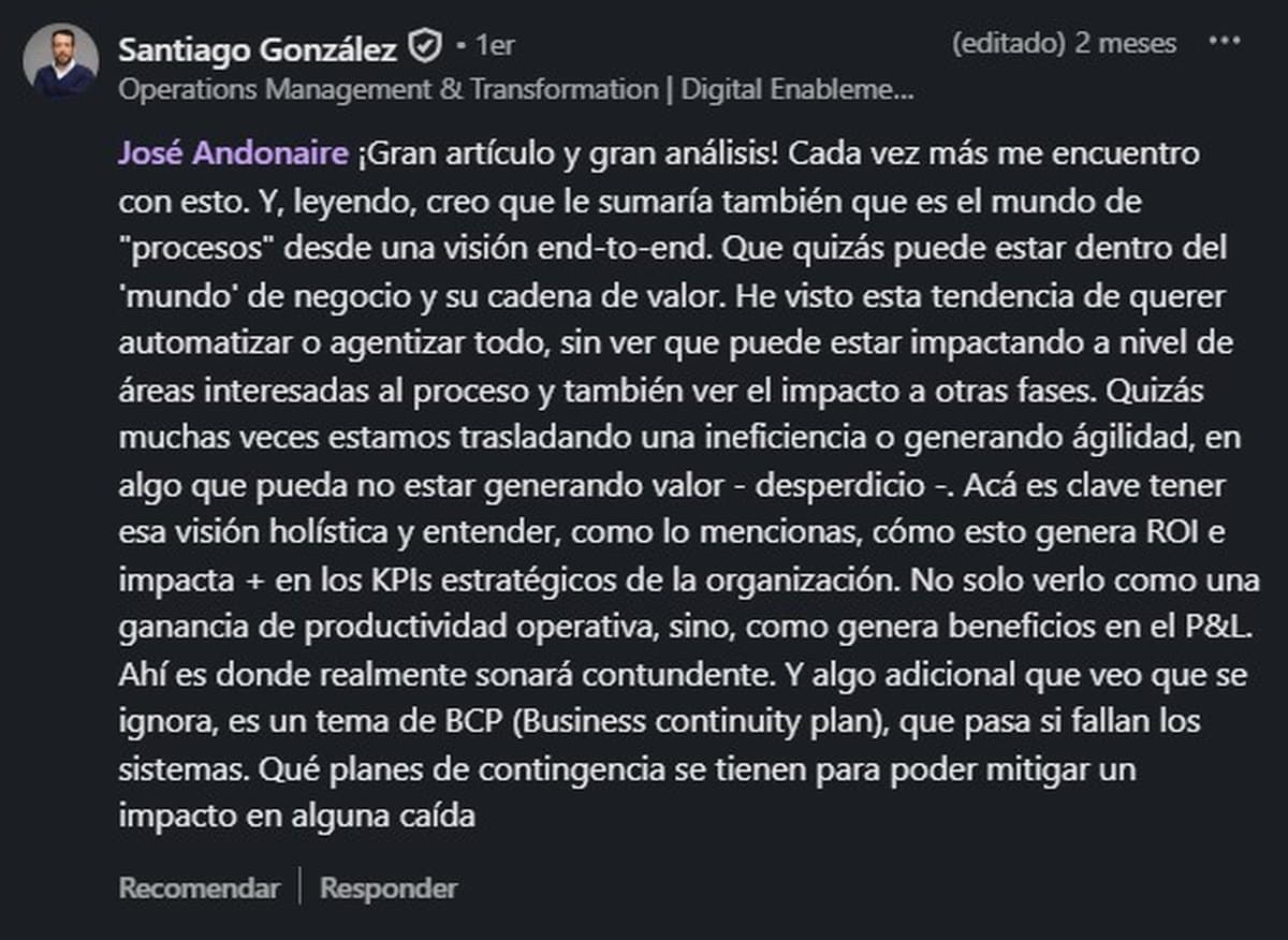 Comentario público en LinkedIn