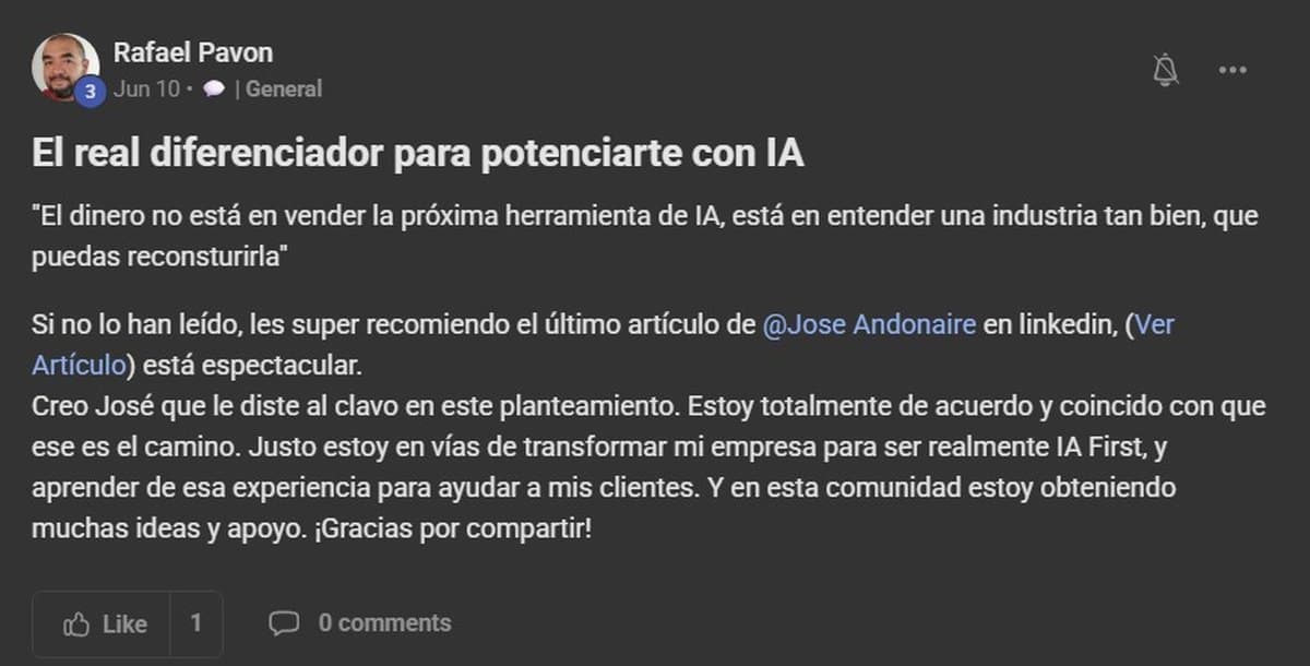 Comentario público en Skool