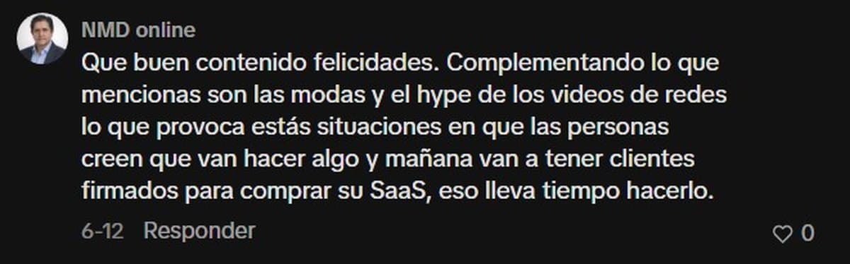 Comentario público en TikTok