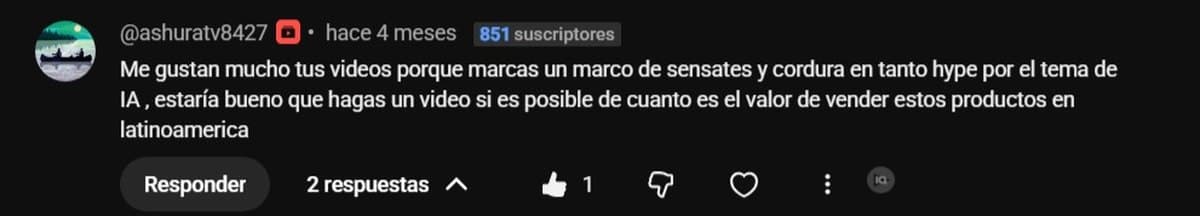 Comentario público en YouTube