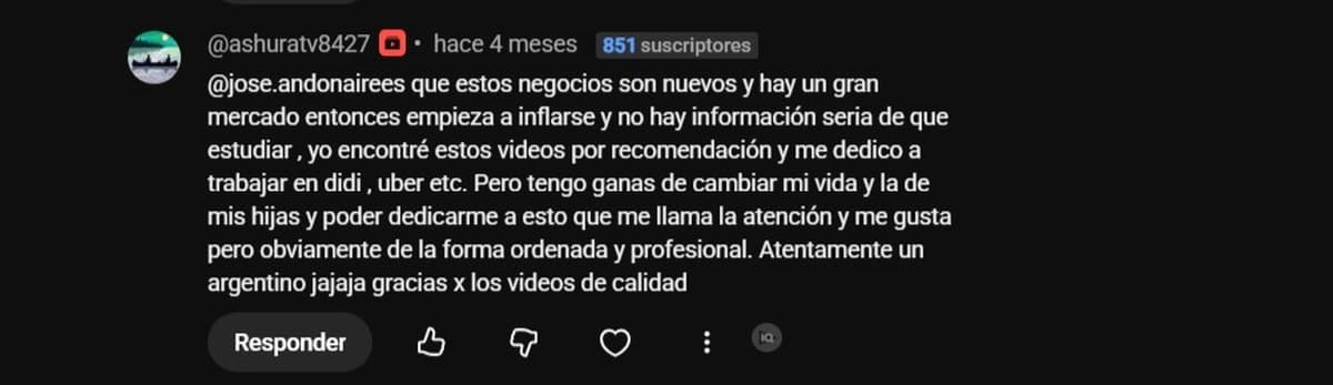 Comentario público en YouTube